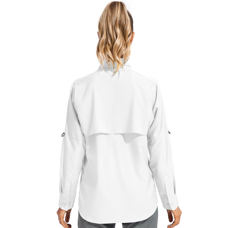 Toomett Womens Safari Shirts Quick Dry UPF 50 Fishing Shirts Lightweight SPF Long Sleeve Sun Protection Shirts,F5026,White,L - Image 2